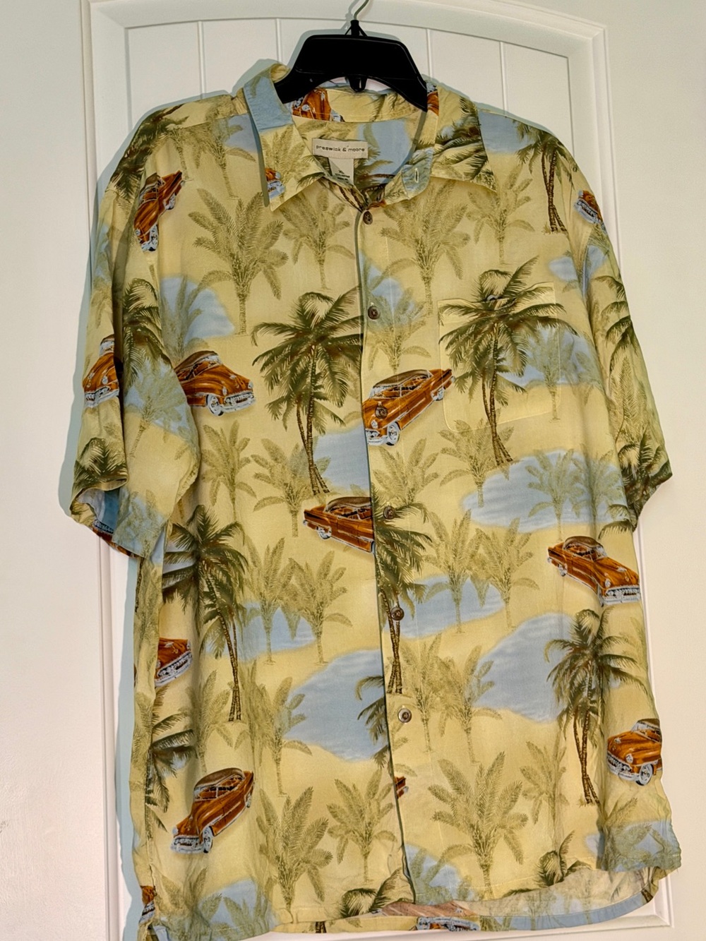 Preswick & Moore Yellow Palm and Vintage Car Camp Shirt
